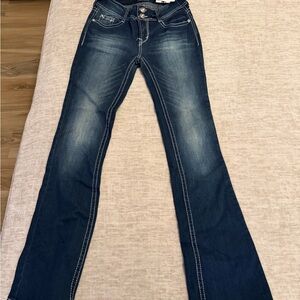 Wallflower Dark Blue Flare Jeans with pocket embellishment